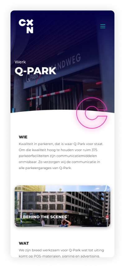 CXN Q-Park caseoverzicht op mobiel