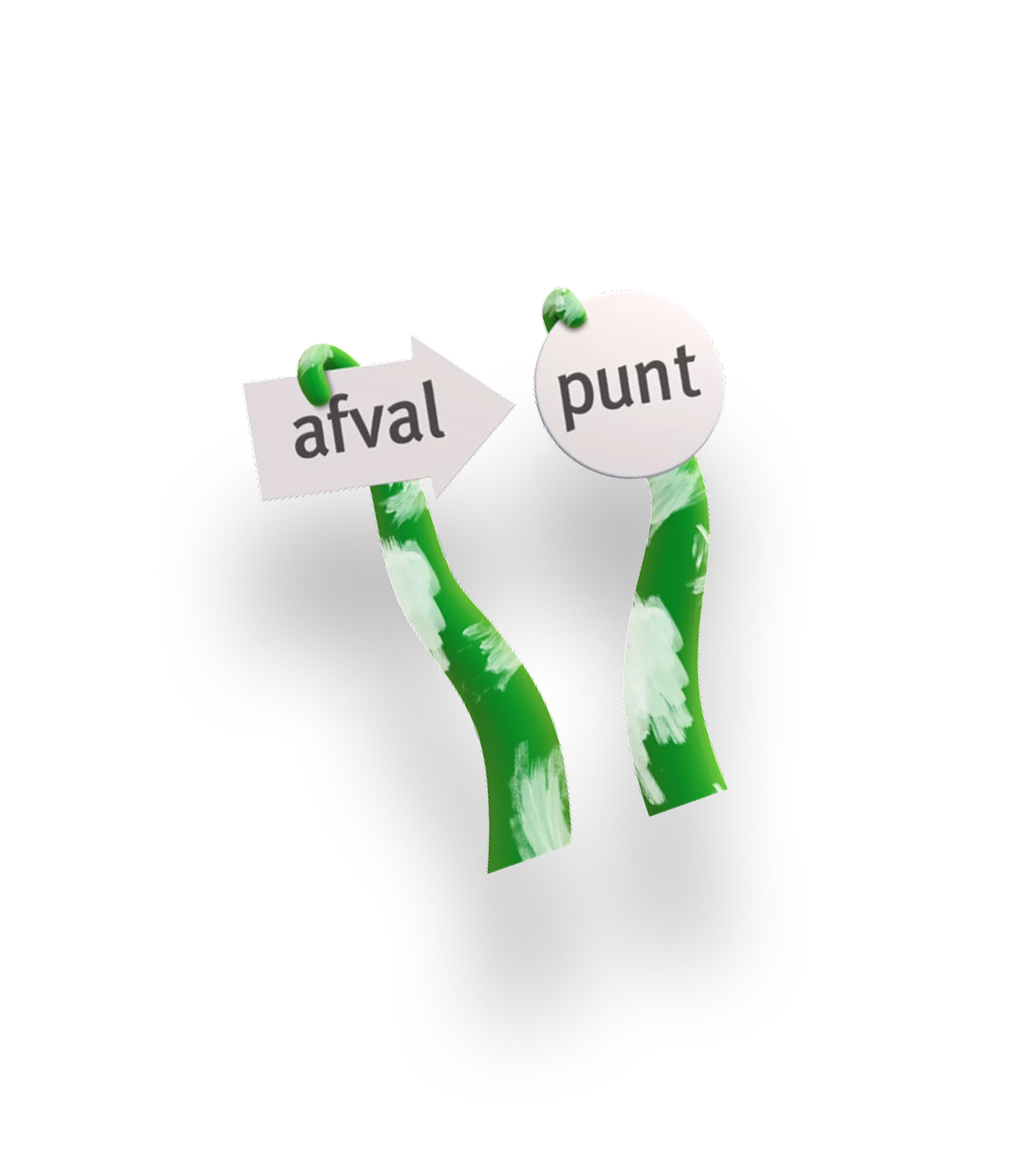 Mascottearmen met de bordjes afval en punt