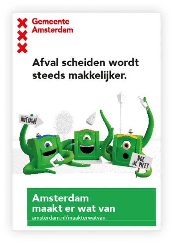 Poster Gemeente Amsterdam: Afval scheiden wordt steeds makkelijker
