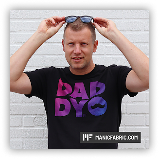 Model in Manic Fabric Daddy-O T-shirt
